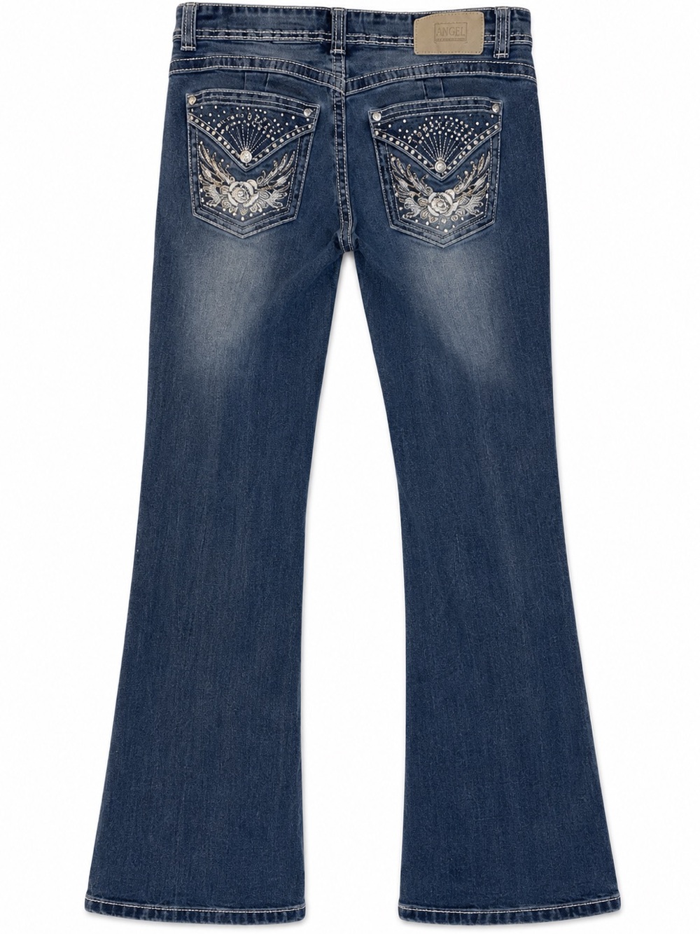 Angel Y2K Boho Chic Retro Flare Rhinestone Sequin Embellished Jeans, Sz 5 (2/4) - Picture 6 of 12